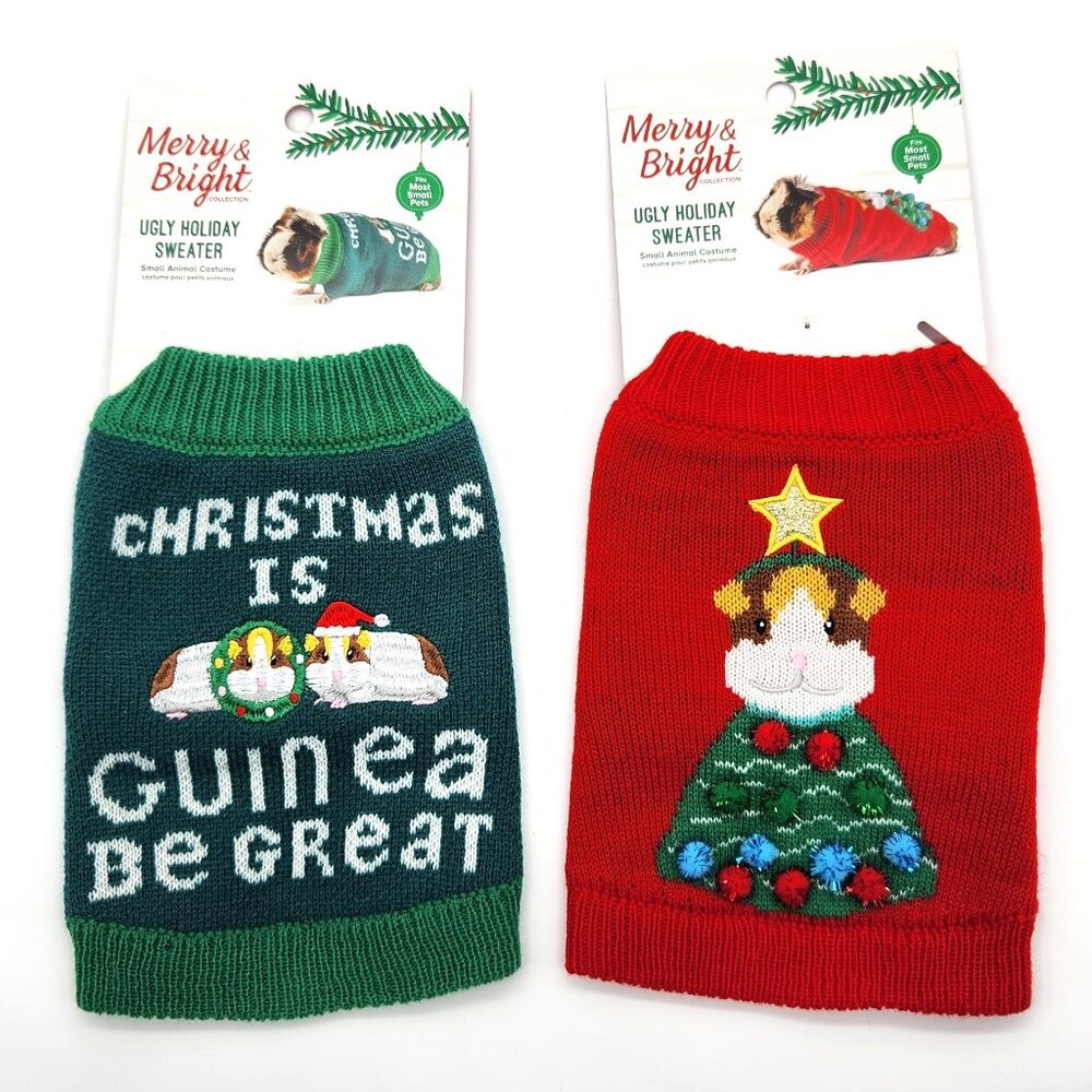 Merry & Bright Small Pet Ugly Holiday Sweater Bundle (For Guinea Pigs & Other Sm